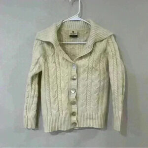 Carraig Donn Hand Knit 100% Wool Ivory Button Up Cardigan Women’s Size Large